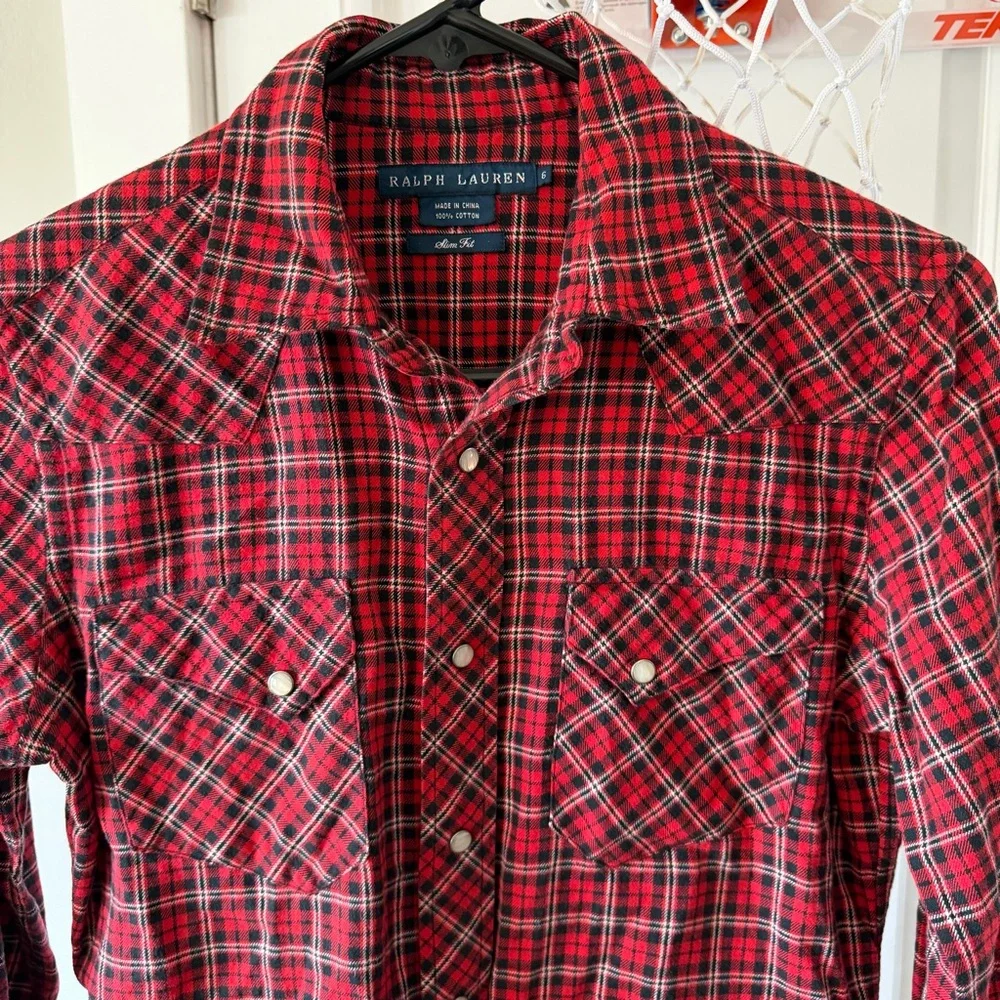 Vintage Ralph Lauren Women’s Slim Fit 100% Cotton Pearl Snap Size 6 - Picture 2 of 16